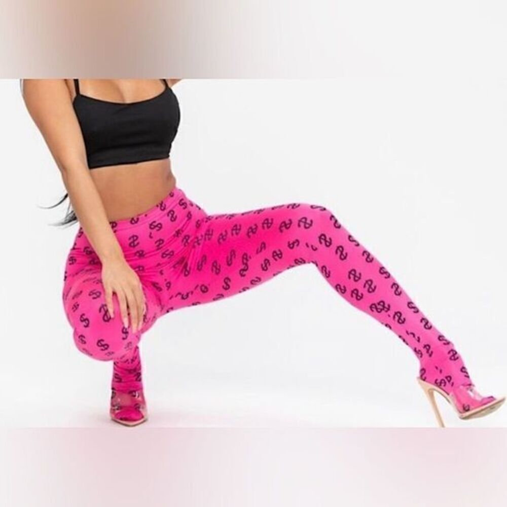 PINK HIGH RISE LEGGINGS - Picture 3 of 12
